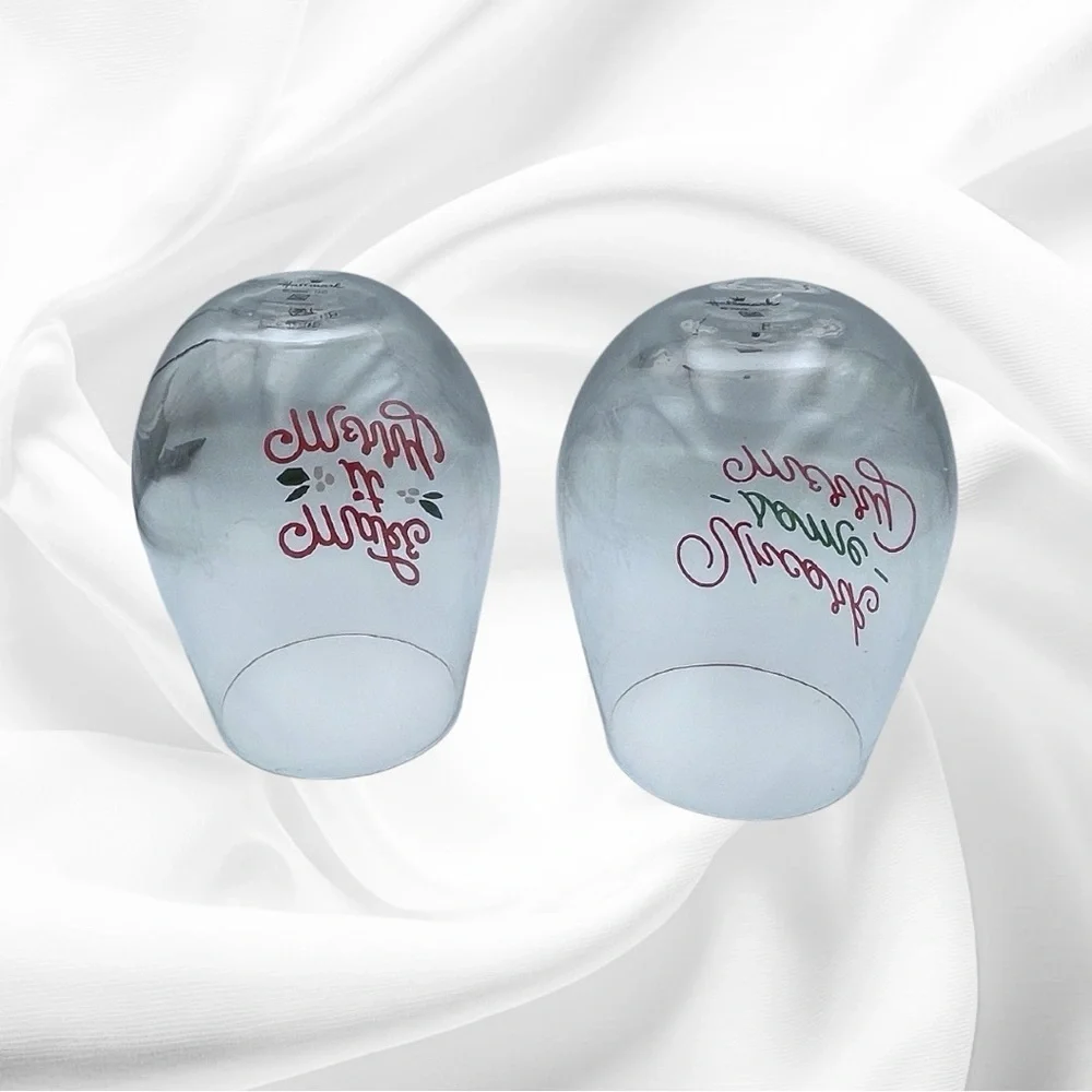 Holiday Stemless Wine Glass Set with Festive Red and Green Merry Designs NWT